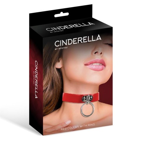 Cinderella choker z ringiem – czerwony, wegańska skóra