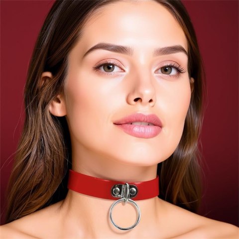 Cinderella choker z ringiem – czerwony, wegańska skóra