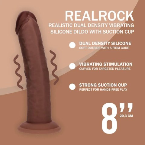 Dual Density Silicone Curved Realistic Vibrating Dildo with Suction Cup - 8" / 20,3 cm - Brown