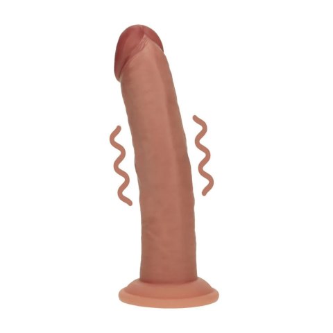 Dual Density Silicone Curved Realistic Vibrating Dildo with Suction Cup - 8" / 20,3 cm - Tan
