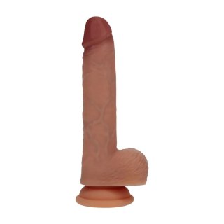 Dual Density Silicone Realistic Vibrating Thrusting Dildo with Balls - 7" / 17,8 cm - Tan