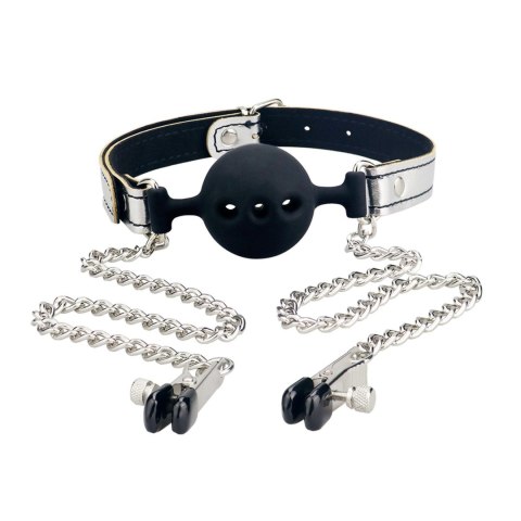 Breathable Ball Gag With Nipple Clamp Breathable Ball Gag With Nipple Clamp
