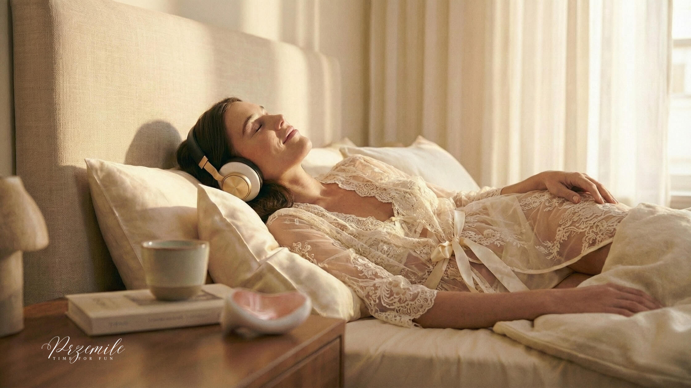 Kobieta w słuchawkach, zmysłowy nastr&oacute;j